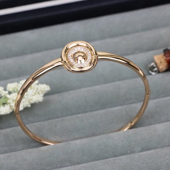 Elegant Rose Gold Bangle with Crystal Halo Oval Accent Design, XPBL0517 - Picture 12 of 12